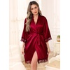 Lovasy Satin Robe for Women 3/4 Sleeve Silky Kimono Bathrobe S-XXL(Purplish Red)